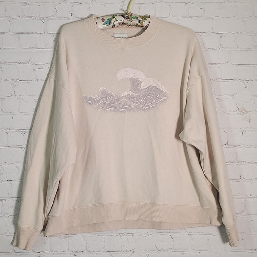 American Eagle Outfitters Peach Distressed Crewneck Ocean Waves Sweater Womens S - Picture 5 of 17